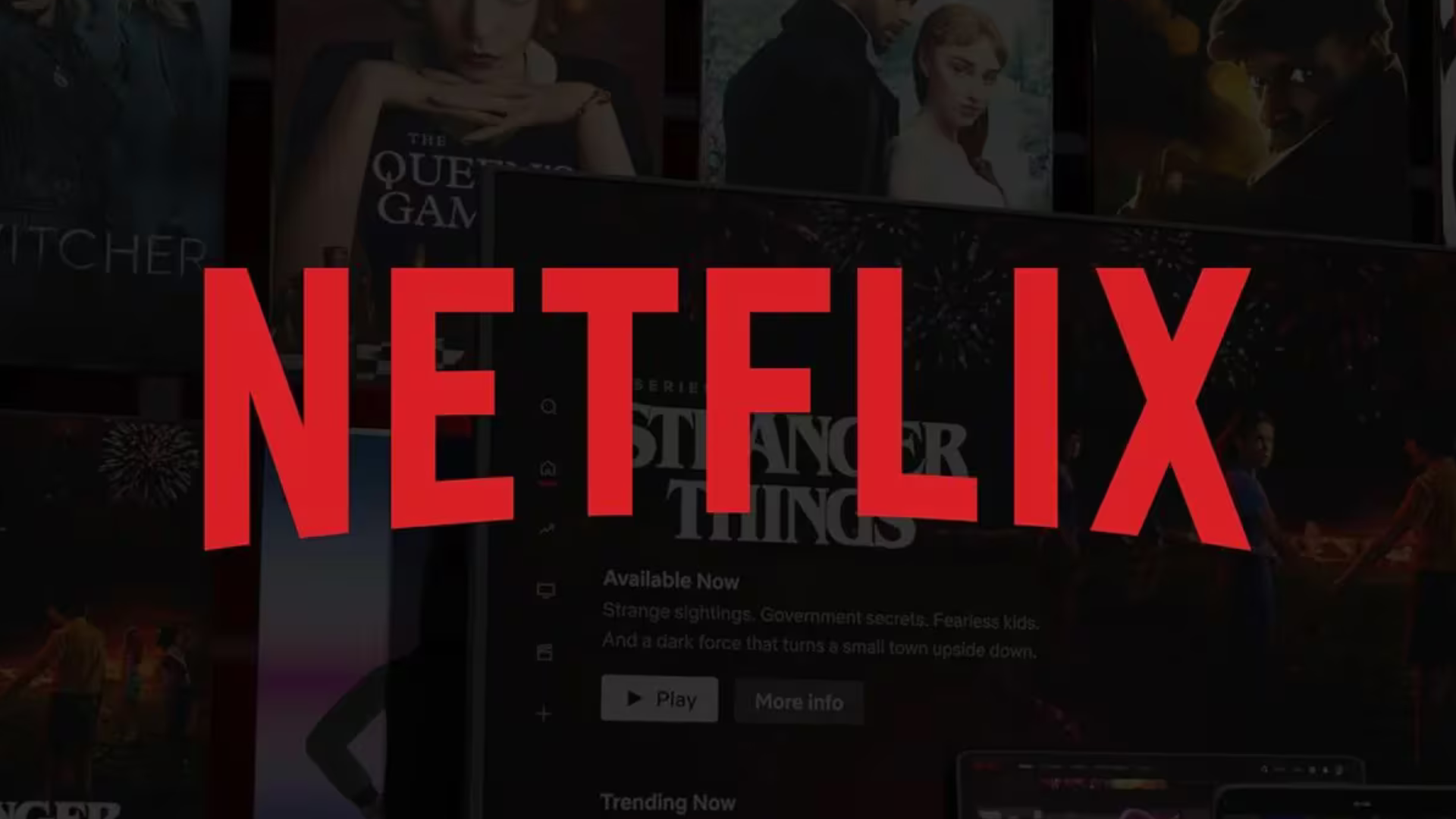 Netflix's logo is shown with show options faded into the background.